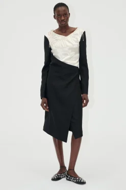 STINE GOYA Wrap Midi Dress - Black / Butter Milk Online